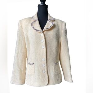 SKETCH NY Knit Jacket Blazer Ivory Navy Trim 70s Women Sz 12